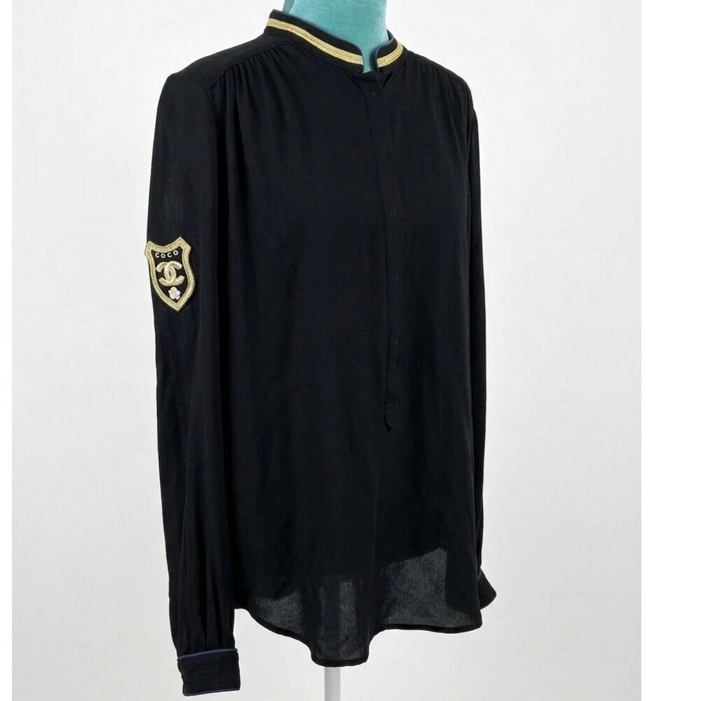 Zadig & Voltaire Military Gold Trim Coco Patch Cotton Shirt S EUC Black